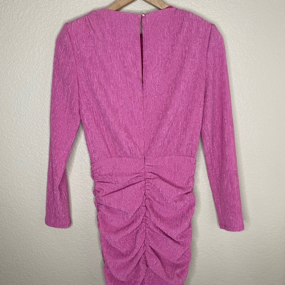 SAYLOR Sonja Hot Pink Glittering Ruched Long Sleeve Mini Dress / Barbie / Medium - Picture 8 of 8